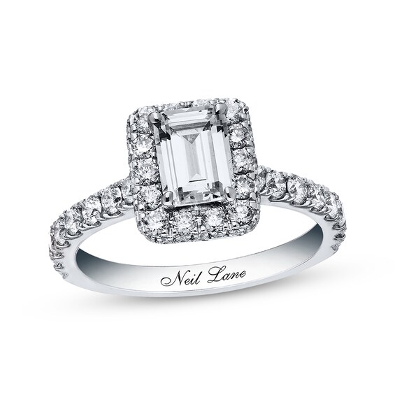 Previously Owned Neil Lane Engagement Ring 2 ct tw Emerald & Round-cut 14K White Gold Size 4