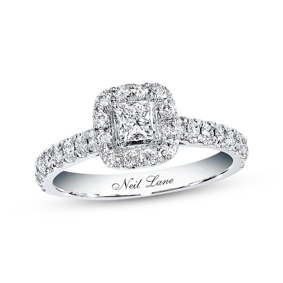 Previously Owned Neil Lane Engagement Ring 7/8 ct tw Princess & Round-cut Diamonds 14K White Gold Size