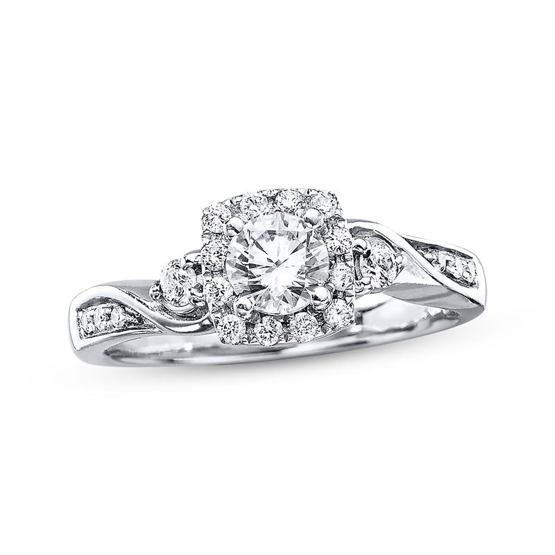 Main Image 1 of Previously Owned Diamond Engagement Ring 5/8 Carat tw Round-cut 14K White Gold - Size 4.25