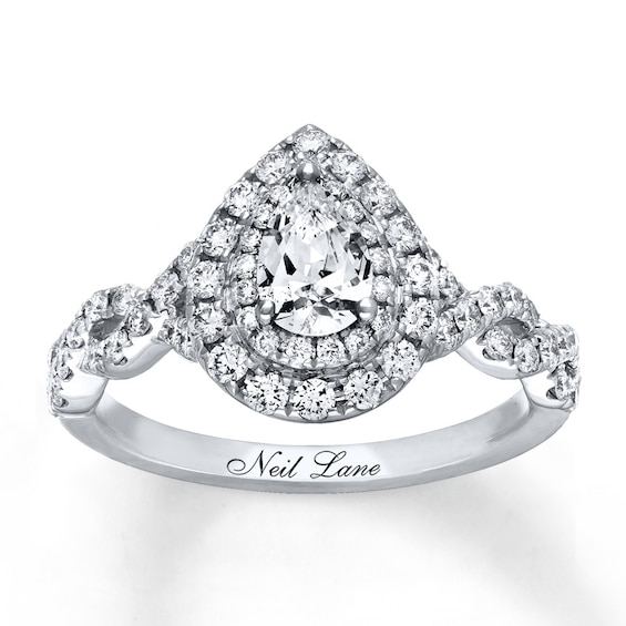Previously Owned Neil Lane Engagement Ring 1-1/8 ct tw Pear & Round-cut Diamonds 14K White Gold Size 4