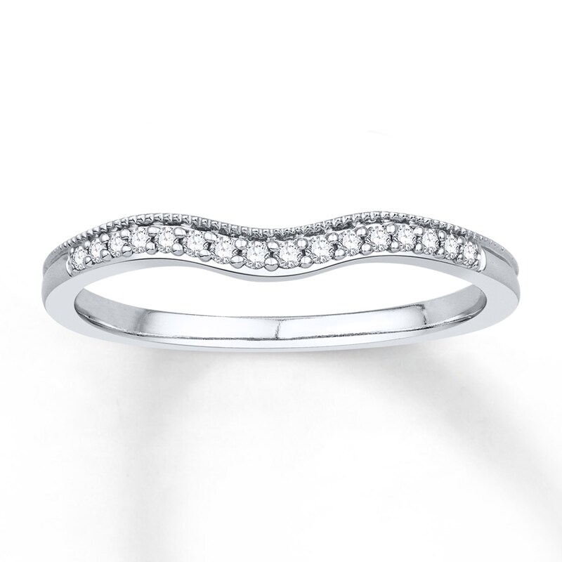 Main Image 1 of Previously Owned Diamond Wedding Band 1/10 ct tw Round-cut 10K White Gold - Size 10.75