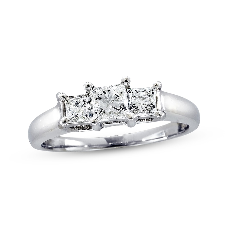 Previously Owned Three-stone Diamond Anniversary Ring Princess-cut 1 ct tw 14K White Gold/Platinum