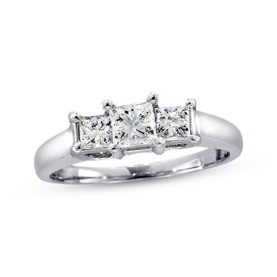 Previously Owned Three-stone Diamond Anniversary Ring Princess-cut 1 ct tw 14K White Gold/Platinum Size 11.5