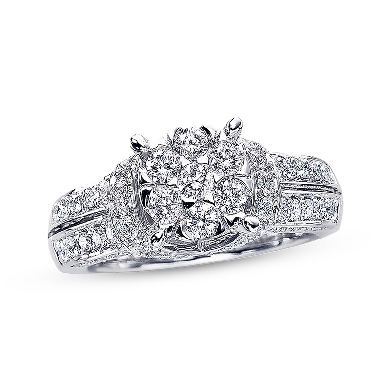 Main Image 1 of Previously Owned Diamond Engagement Ring 1-3/8 ct tw Round-cut 14K White Gold - Size 4.75