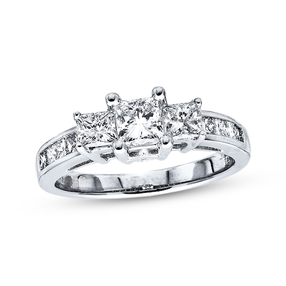 Previously Owned 3-Stone Diamond Ring 1-1/2 ct tw Princess-cut 14K White Gold Size 4.25