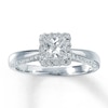 Thumbnail Image 1 of Previously Owned Diamond Engagement Ring 1 ct tw Princess & Round 14K White Gold - Size 4.25