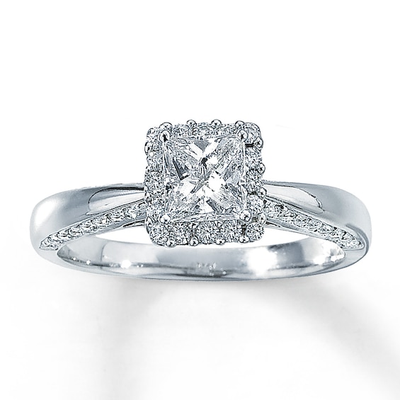 Previously Owned Diamond Engagement Ring 1 ct tw Princess & Round 14K White Gold Size 4.25