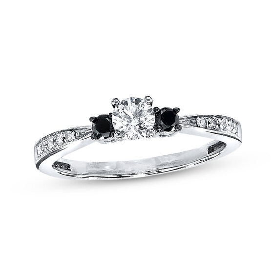 Previously Owned Black & White Diamond Engagement Ring 3/8 ct tw 10K White Gold Size 10