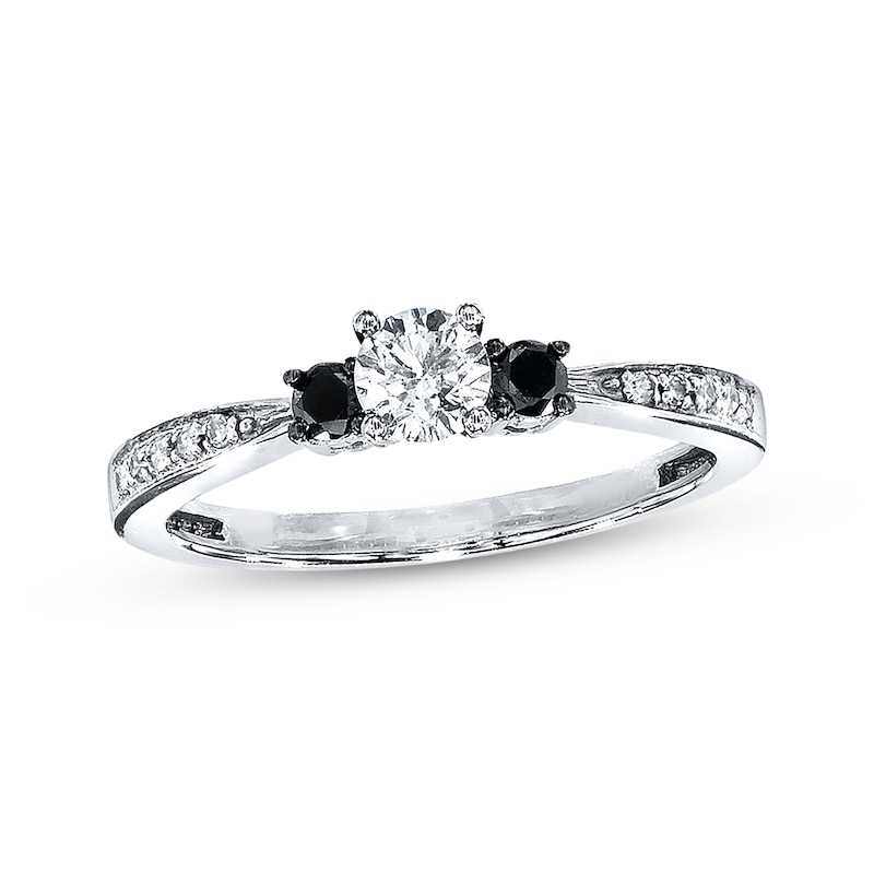 Main Image 1 of Previously Owned Black & White Diamond Engagement Ring 3/8 ct tw 10K White Gold - Size 10