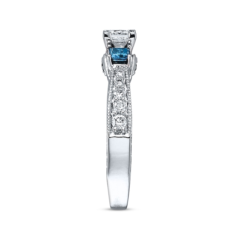 Main Image 2 of Previously Owned Blue Diamond Engagement Ring 1 carat tw Princess-cut 14K White Gold - Size 3.5