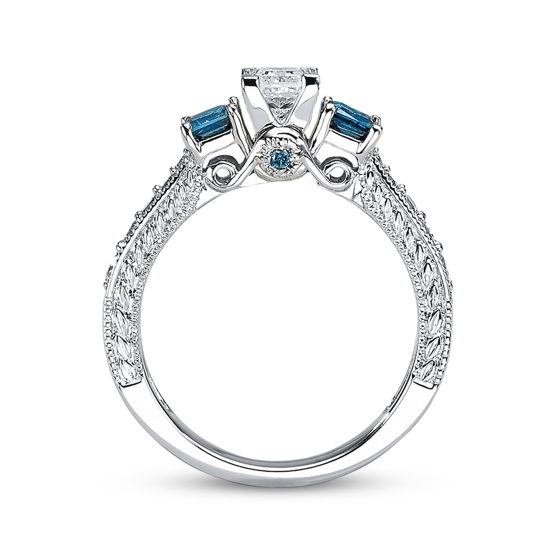 Main Image 3 of Previously Owned Blue Diamond Engagement Ring 1 carat tw Princess-cut 14K White Gold - Size 3.5