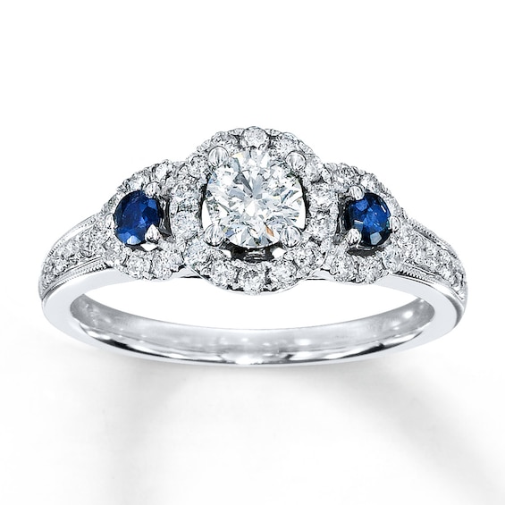 Previously Owned Diamond/Sapphire Ring 3/4 ct tw Round-cut 14K White Gold Size 10