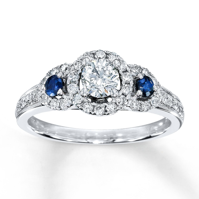 Main Image 1 of Previously Owned Diamond/Sapphire Ring 3/4 ct tw Round-cut 14K White Gold - Size 10