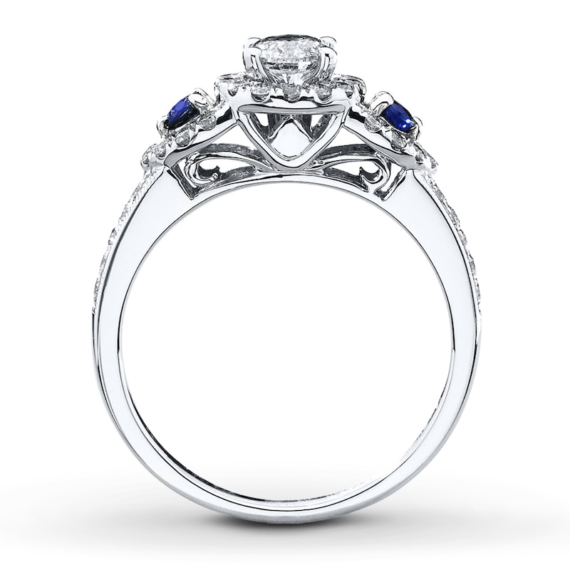 Main Image 2 of Previously Owned Diamond/Sapphire Ring 3/4 ct tw Round-cut 14K White Gold - Size 10