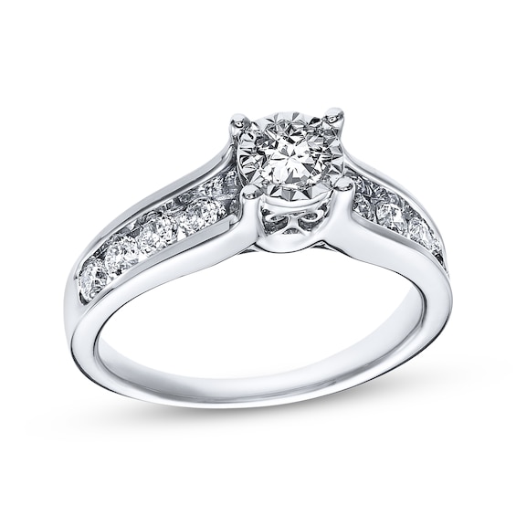 Previously Owned Diamond Engagement Ring 7/8 ct tw Round-cut 14K White Gold Size 10