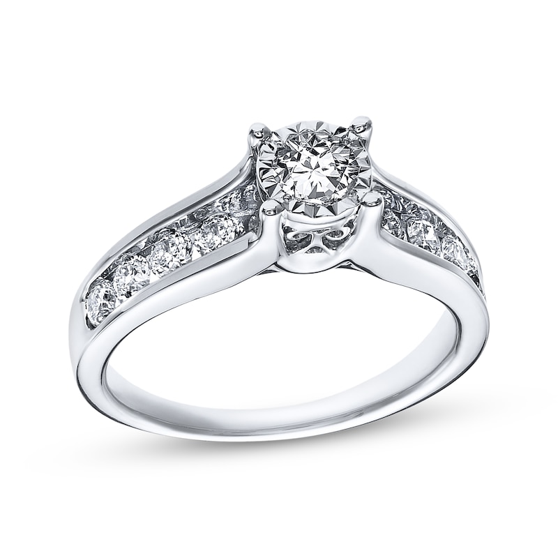 Main Image 1 of Previously Owned Diamond Engagement Ring 7/8 ct tw Round-cut 14K White Gold Size 10