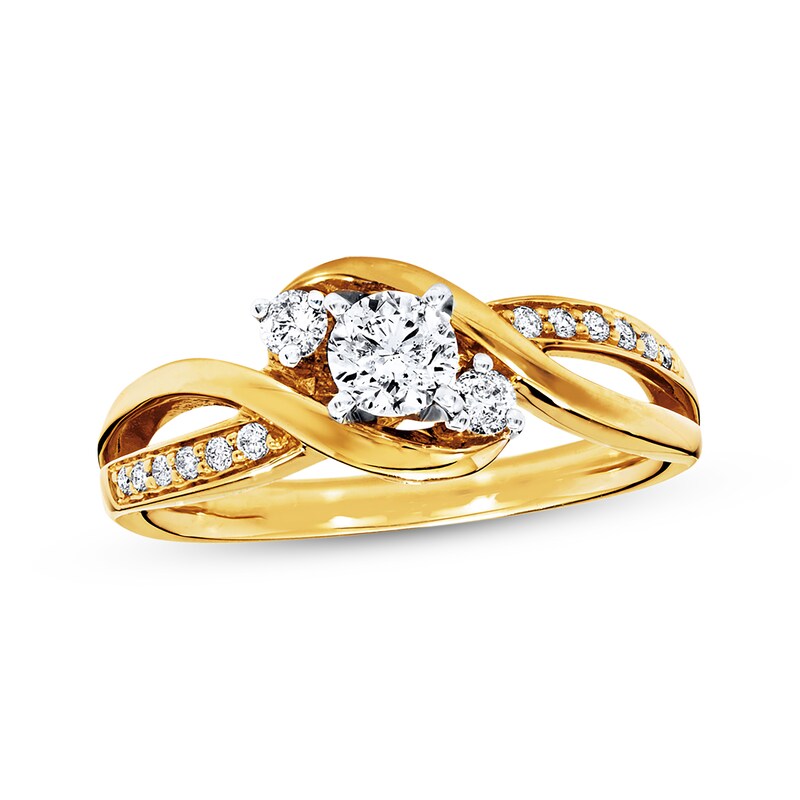 Main Image 1 of Previously Owned Three-Stone Diamond Engagement Ring 3/8 ct tw 14K Yellow Gold - Size 4.25