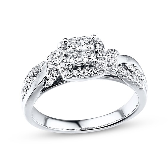 Previously Owned Diamond Engagement Ring 1/2 ct tw Princess & Round 10K White Gold Size 3.5