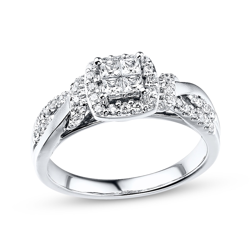 Previously Owned Diamond Engagement Ring 1/2 ct tw Princess & Round 10K White Gold - Size 3.5