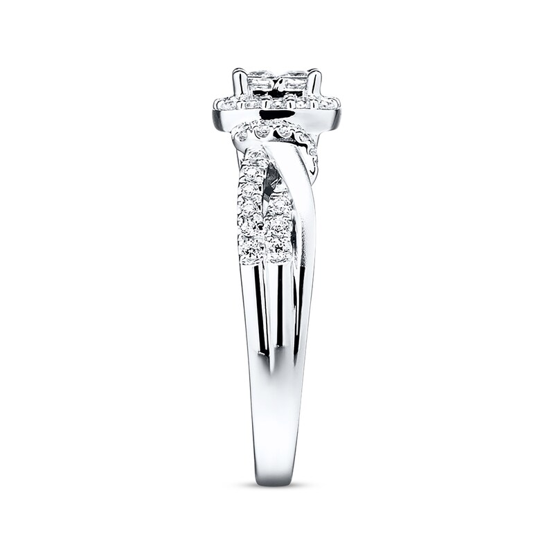 Previously Owned Diamond Engagement Ring 1/2 ct tw Princess & Round 10K White Gold - Size 3.5