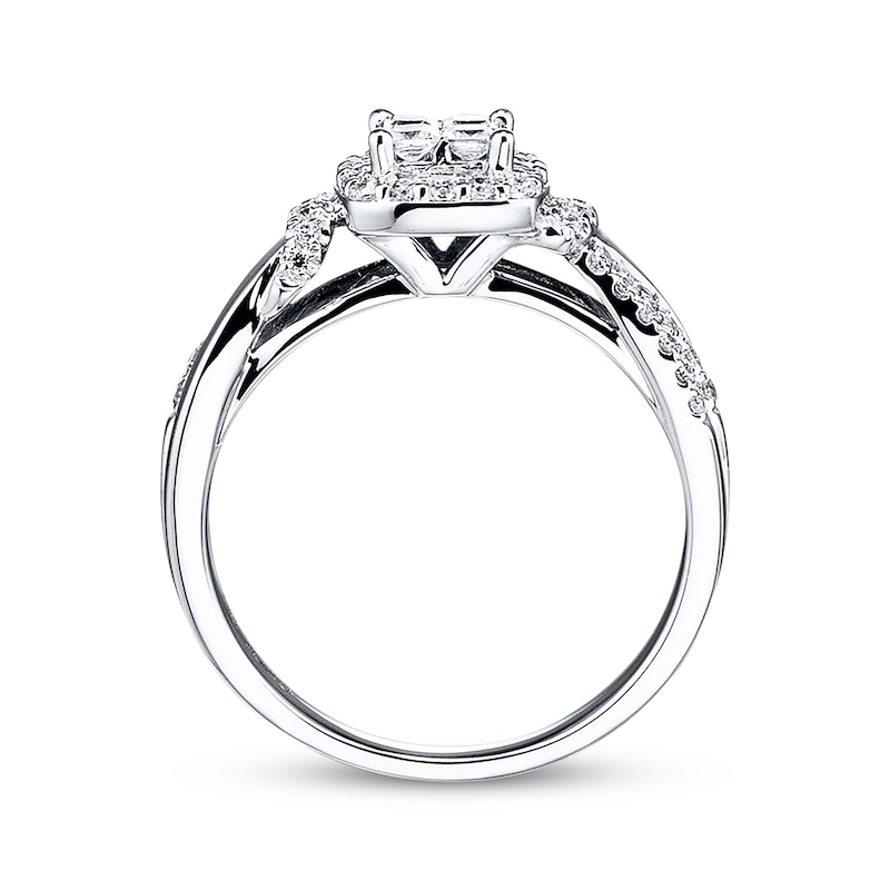 Previously Owned Diamond Engagement Ring 1/2 ct tw Princess & Round 10K White Gold - Size 3.5