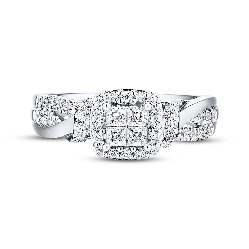 Main Image 4 of Previously Owned Diamond Engagement Ring 1/2 ct tw Princess & Round 10K White Gold - Size 3.5