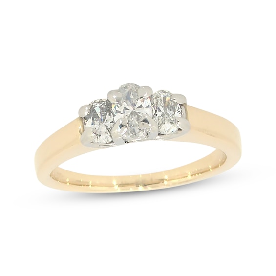 Previously Owned Three-Stone Diamond Engagement Ring 1/2 ct tw Oval-cut 14K Yellow Gold Size 4.5