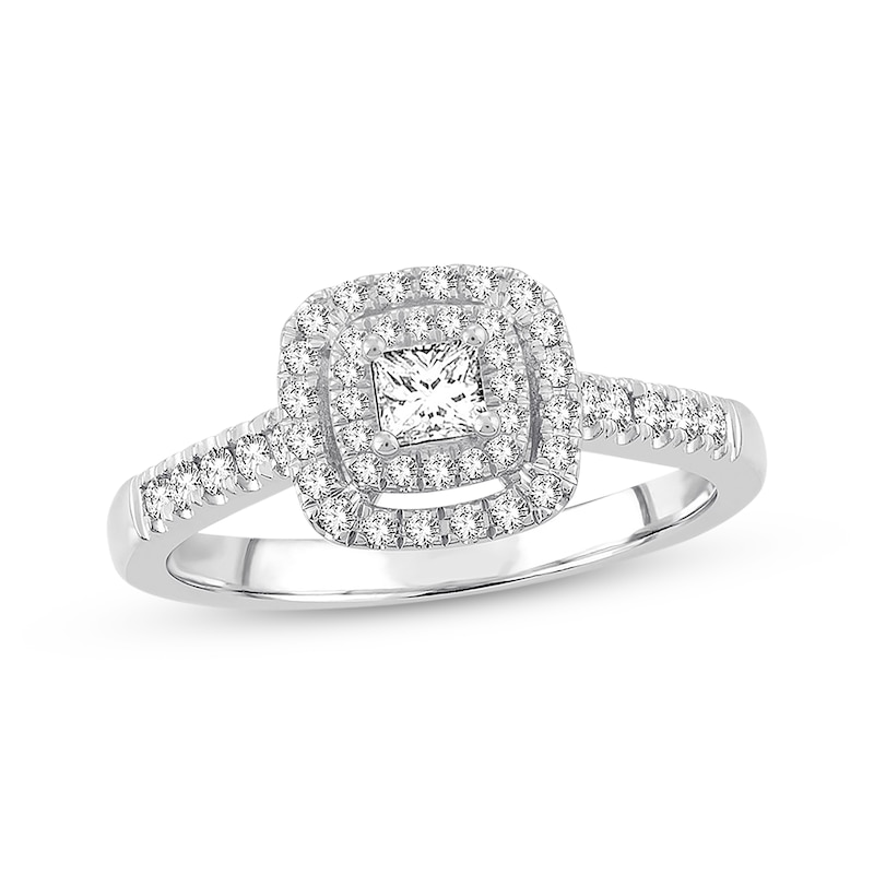 Previously Owned Diamond Engagement Ring 1/2 ct tw Princess & Round-cut 14K White Gold - Size 10