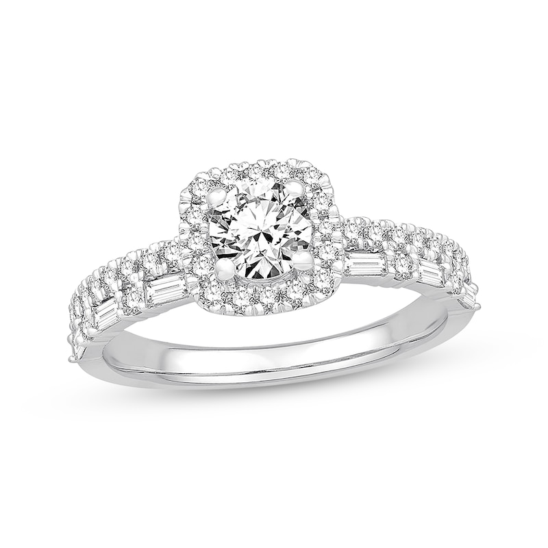 Main Image 1 of Previously Owned Diamond Engagement Ring 7/8 ct tw Round & Baguette 14K White Gold - Size 4