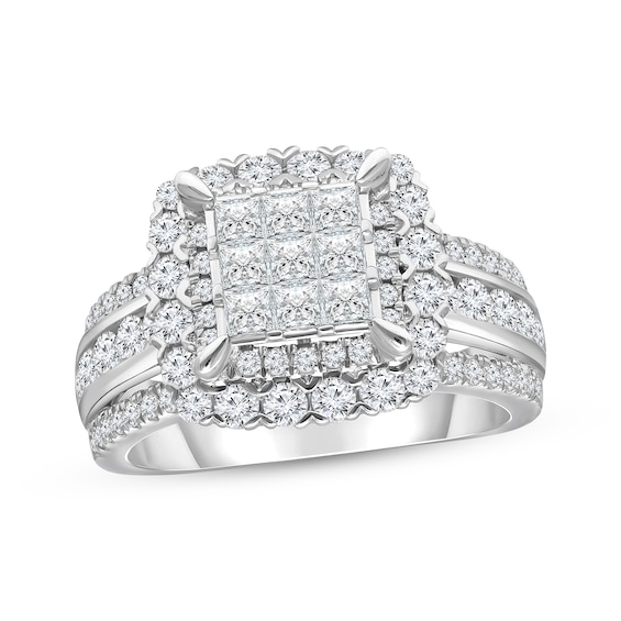 Previously Owned Diamond Engagement Ring 2 ct tw Princess & Round-cut 14K White Gold Size 10.5
