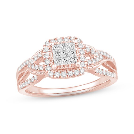 Previously Owned Diamond Engagement Ring 1/2 ct tw Princess & Round-cut 10K Rose Gold Size 10.75
