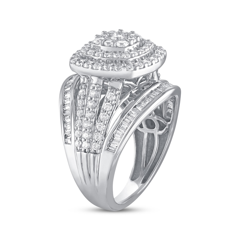 Main Image 2 of Previously Owned Diamond Engagement Ring 1-1/2 ct tw Round & Baguette-cut 10K White Gold - Size 10