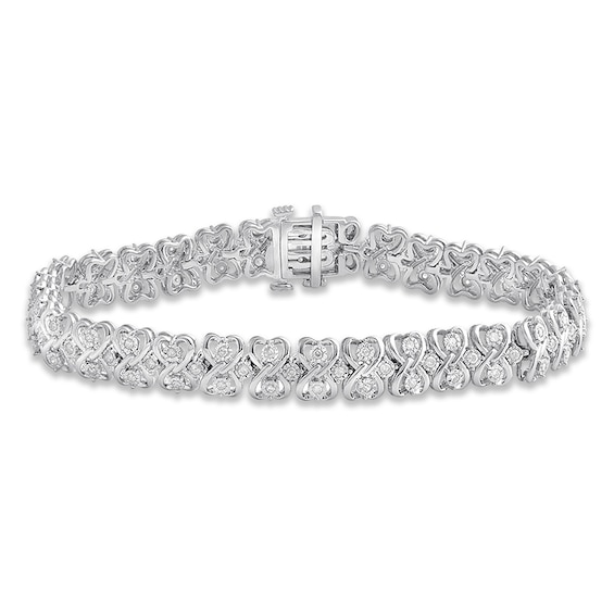 Previously Owned Diamond Heart Bracelet 1 ct tw Round-cut Sterling Silver 7.5"