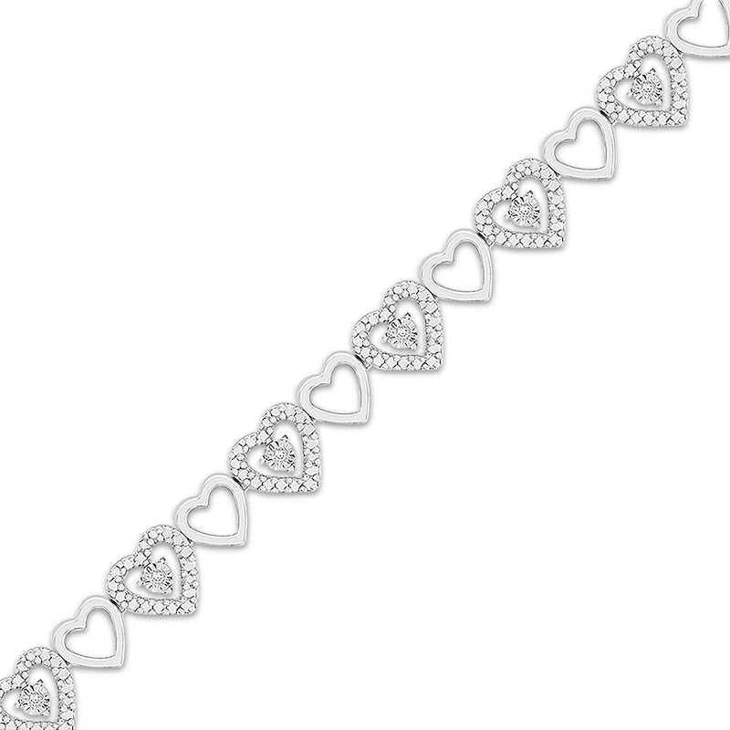 Main Image 1 of Previously Owned Diamond Heart Bracelet 1/20 ct tw Round-cut Sterling Silver 7.25&quot;