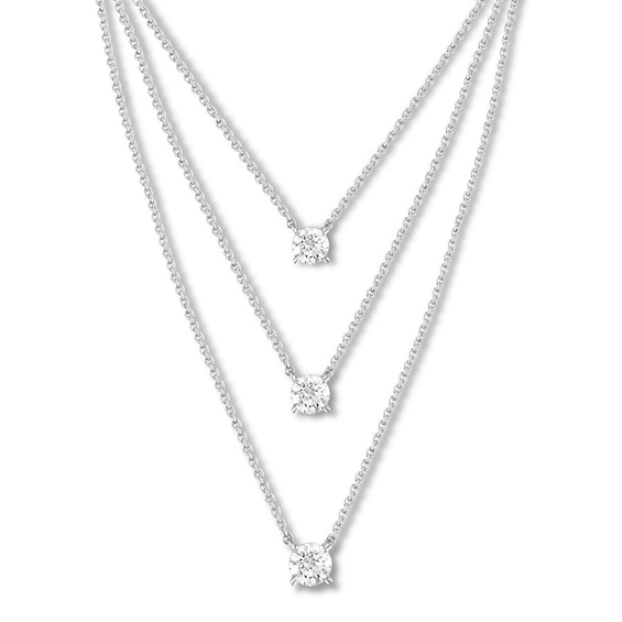 Previously Owned Layered Three-Stone Diamond Necklace 1 ct tw 14K White Gold 18"