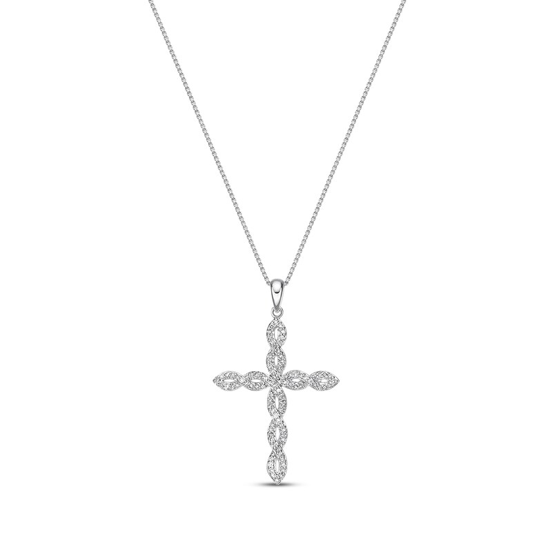 Previously Owned Diamond Cross Necklace 1/3 ct tw Round-cut 10K White Gold