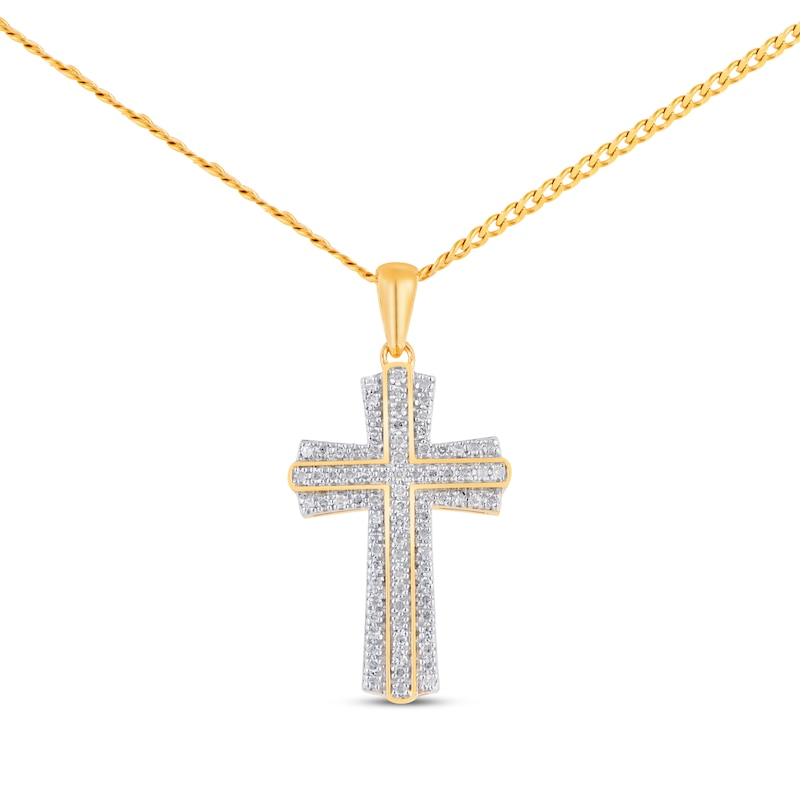 Previously Owned Men's Diamond Cross Necklace 1/3 ct tw Round-cut 10K Yellow Gold 22"