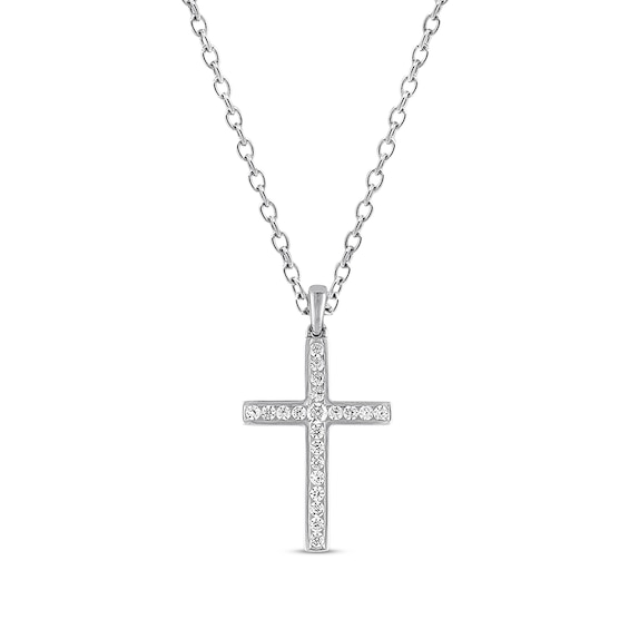 Previously Owned Diamond Cross Necklace 1/2 ct tw Round-cut 10K White Gold