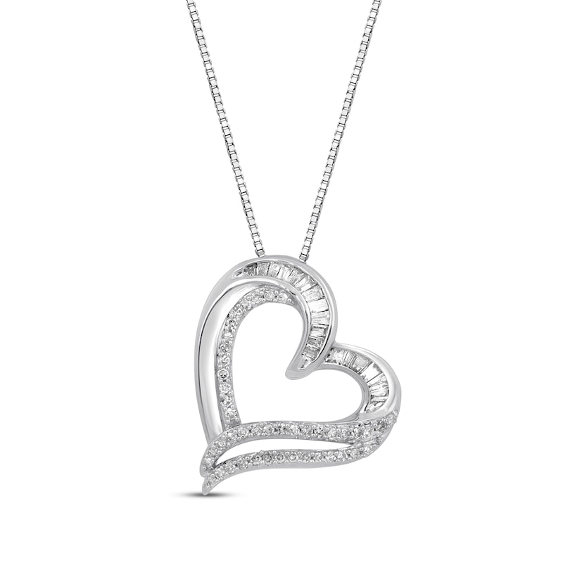 Previously Owned Diamond Heart Necklace 1/4 ct tw Round & Baguette Sterling Silver 18"