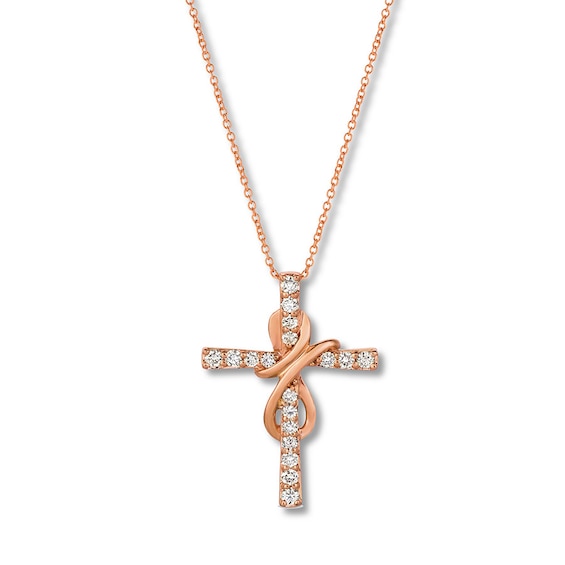 Previously Owned Le Vian Diamond Cross Necklace 1/2 ct tw 14K Strawberry Gold 18"