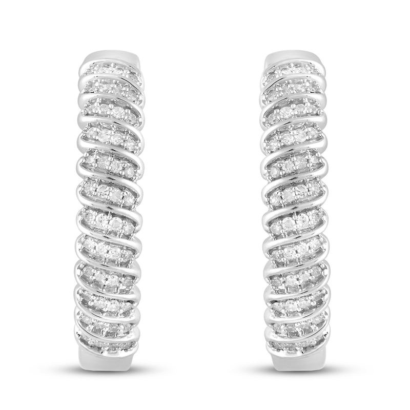 Main Image 2 of Previously Owned Diamond Hoop Earrings 1/4 ct tw Sterling Silver