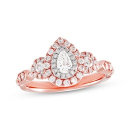 Previously Owned Diamond Engagement Ring 3/4 ct tw Pear & Round 14K Rose Gold