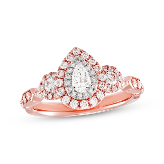 Previously Owned Diamond Engagement Ring 3/4 ct tw Pear & Round 14K Rose Gold