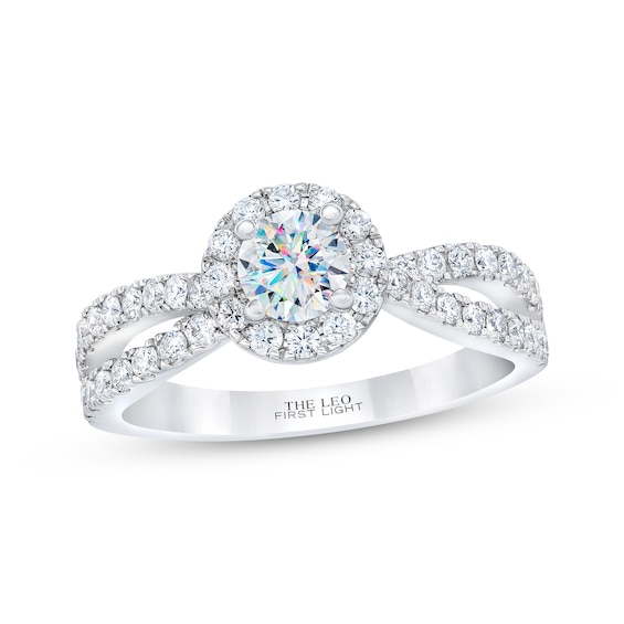 Previously Owned THE LEO First Light Diamond Engagement Ring / ct tw Round-cut 14K White Gold