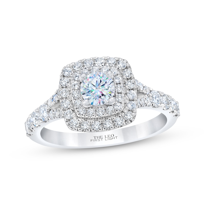 Main Image 1 of Previously Owned THE LEO First Light Diamond Engagement Ring 1 ct tw Round-cut 14K White Gold