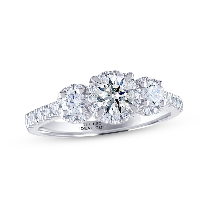 Previously Owned THE LEO Ideal Cut Diamond Three-Stone Engagement Ring 1 ct tw Round-cut 14K White Gold