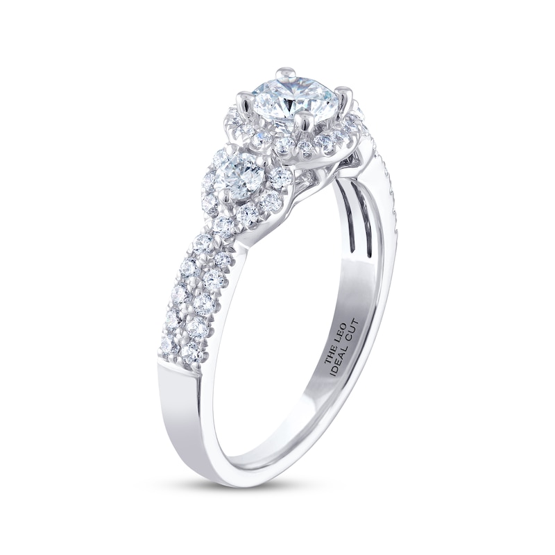 Previously Owned THE LEO Ideal Cut Diamond Three-Stone Engagement Ring 1 ct tw Round-cut 14K White Gold