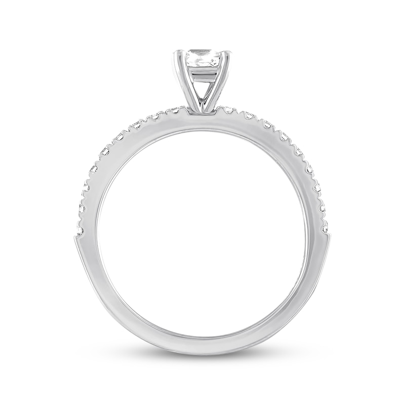 Main Image 3 of Previously Owned Diamond Engagement Ring 1/2 ct tw Princess/Round 14K White Gold