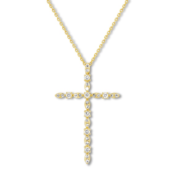 Previously Owned Diamond Cross Necklace 1/5 ct tw Round-cut 10K Yellow Gold