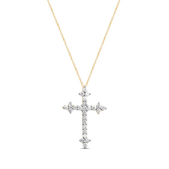 Previously Owned Diamond Cross Necklace 1/2 ct tw Round-cut 10K Yellow Gold